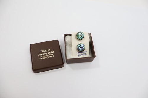 Juego de 2 botones antiguos vintage abulón y plata de ley 11 mm pequeños - Imagen 3 de 8