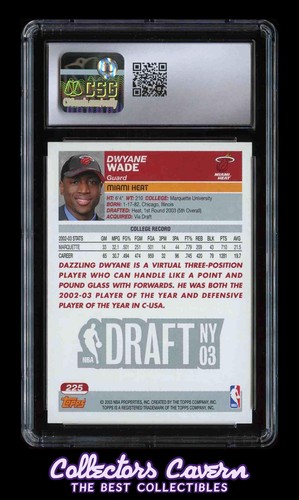 2003 Topps #225 Dwayne Wade CSG 10 (GEM MINT) RC - Picture 2 of 2