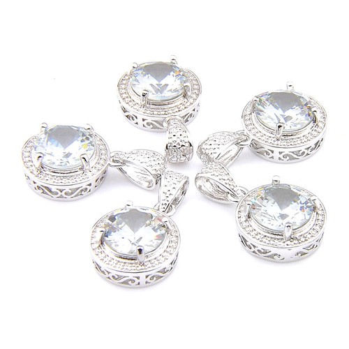60% Off Best Price 5 Pieces Round White Topaz Gemstone Silver Necklace Pendants - Picture 3 of 9