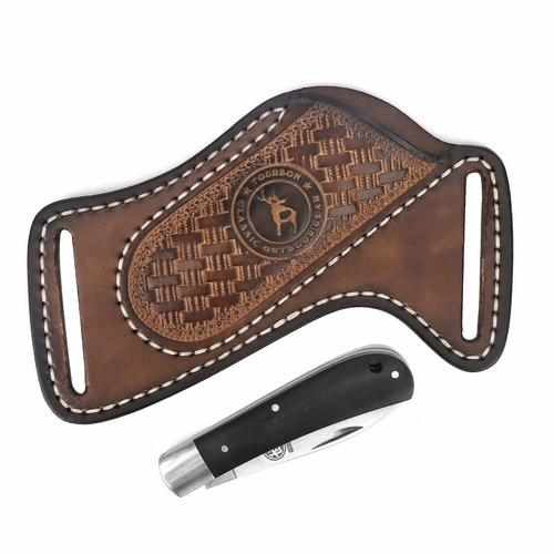 Leather Folding Blade Knife Sheath Belt Pouch EDC Pocket Knives Holder-TOURBON - Picture 8 of 24