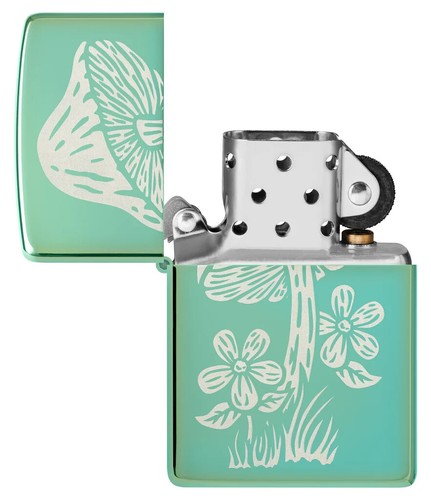 Zippo Mushroom Design High Polish Green Laser Engrave 46178 - Picture 2 of 7
