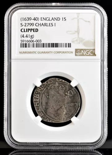 1639-1640 England 1 Shilling Silver NGC Clipped