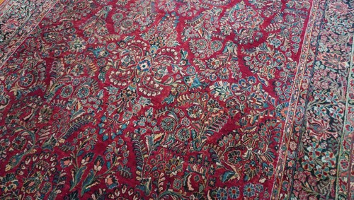 Antique Saroukk 8'8"x11'9" Hand Knotted Wool Floral Red Oriental Rug Hand Washed - Picture 5 of 23
