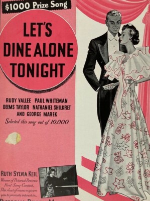 Lets Dine Alone Tonight Sheet Music Ruth Sylvia Keil, $1000 Prize Song 1936