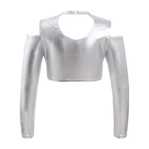 Kids Girls Crop Tops Long Sleeve Turtleneck Shirt Ballet Gymnastics Dancewear - Picture 215 of 265