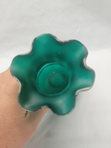 Victorian Satin Cameo Glass Vase Approx 7.5"H Teal Green # 5114 - Picture 4 of 23
