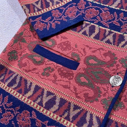 VINTAGE Tapestry Jacket Womens Size 14 UK Large Button Cardigan Heavy Knit Boho - Picture 4 of 10