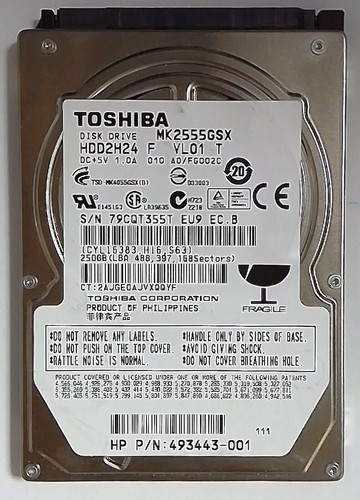 Toshiba Internal HDD2H24 250GB - 5400RPM - 2.5" - MK2555GSX - Picture 2 of 3