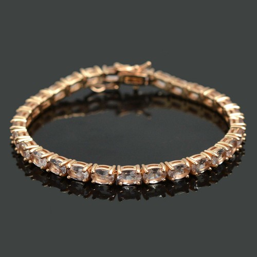 14K Rose Gold Plating Natural Morganite Gemstone 925 Silver Tennis Bracelet - Picture 5 of 8