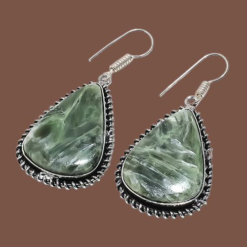 Seraphinite Gemstone Handmade Jewelry Earring 1.89" m244 - Picture 3 of 7