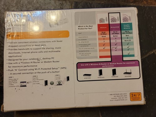 NETGEAR Wireless-N 300 USB Adapter (WN111) N300, 2.4 GHz  Push 'N' Connect New - Picture 2 of 2