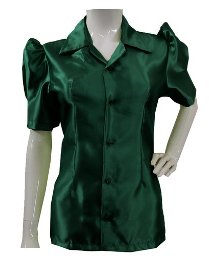 Satin Casualwear Point Collar Vintage Shirt Stretchy Button Down Plus size S80-1 - Picture 10 of 45