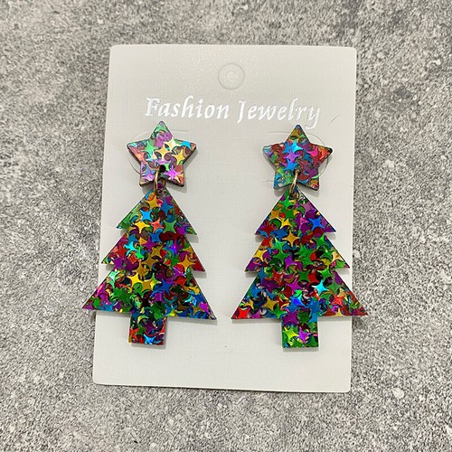 Bright Color Glitter Acrylic Christmas Tree and Star Earrings Women Holiday Gift - Bild 11 von 21