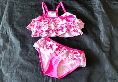 NWT Girls Two Piece Ruffled Bikini Bathing Suit Swimsuit Set SZ 4 Pink Free Ship - Bild 1 von 5