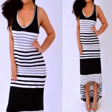 MOSSIMO Black White Sleeveless Striped High Low Long Midi Dress XS Extra Small