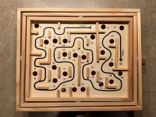 Vintage Pavilion Labyrinth Wooden Tilting Puzzle Maze Game New In Box - Picture 5 of 11