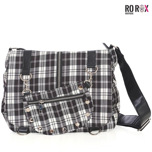 Banned Tartan Messenger Bag Check Punk Goth Crossbody Detachable Purse Shoulder - Picture 2 of 7