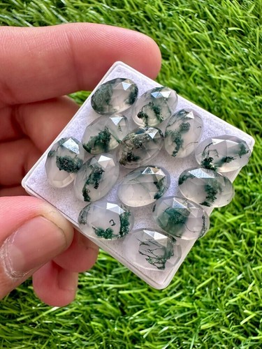 Agata muschio naturale 8x12 mm pietra preziosa ovale taglio rosa lotto 10 pezzi per creazione gioielli - Foto 2 di 8