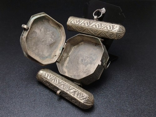 Antique Ethnic Tribal Pendant Box Locket Sterling Silver Engraved Unique Jewelry - Picture 11 of 24
