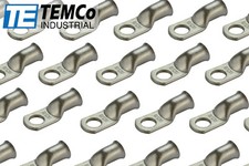50 Lot 1 AWG 3/8" Hole Ring Terminal Lug Tin Plated Copper Uninsulated Gauge