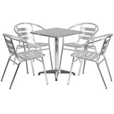 Flash 23.5'' Square Aluminum Table Set with 4 Slat Back Chairs