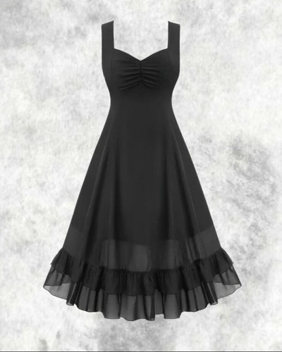 New Black Gothic Adjustable Front Ruched Ruffled Chiffon Dress size 2XL 20 22 24 - Picture 2 of 5