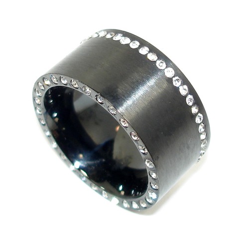 Stainless Steel Rings Women 12mm Rose Brown Black with Stones Modern 2 Rows Zirconia - Picture 3 of 6