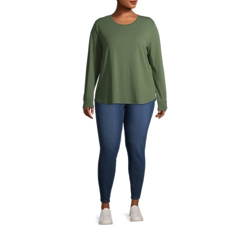 Terra & Sky Women's Plus Size Long Sleeve T-Shirt size 0X Green Scoop Neck New - Picture 5 of 9