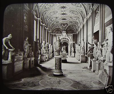 Glas Magische Laterne Dia DER VATIKAN - STATUE GALERIE UM 1890 ROM