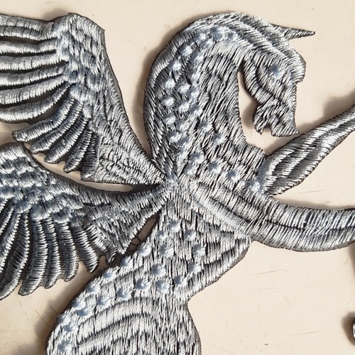 Silver Pegasus Horse with Wings Mythological Creature Embroidered Patch - Picture 2 of 4