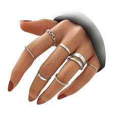 Gold Knuckle Rings Set for Women Snake Chain Stacking Ring Silver Color