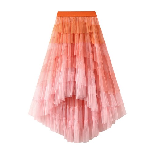 Women Gradient Puffy Cake Long Mesh Skirt Elastic Waist Ball Gown Tulle Skirt - Picture 5 of 20
