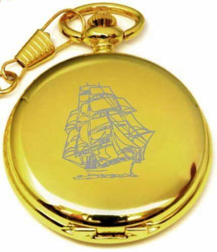 PERSONALISED GOLD SHIP POCKET WATCH PW8 - Picture 1 of 1