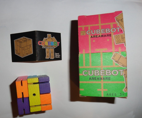 Neon Cubebot - Puzzle David Weeks Studio AREAWARE Posable Wood Figure - Picture 2 of 5