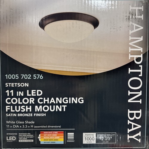 2-Pk Hampton Bay Stetson 11” Bronze LED Flush Mount, CCT Selectable Light - Picture 4 of 10