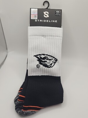 NEW STRIDELINE OREGON STATE BEAVERS Mens Socks Crew Pair Size M-L Black White