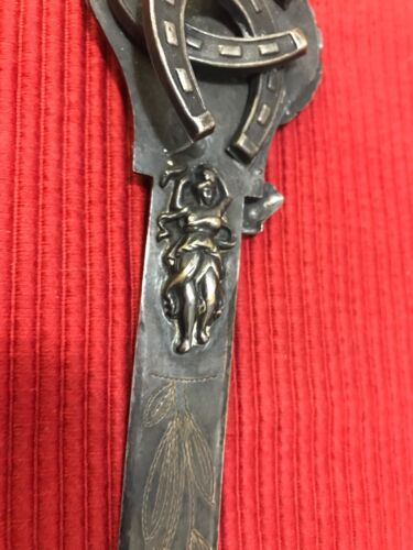 RARO coltello di carta placcato argento tornitore Art Nouveau apri lettere mano-gufo-ferro di cavallo - Foto 6 di 10