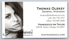 2010s 2020s Business Card Francesca's on Taylor Restaurant Chicago IL Vtg