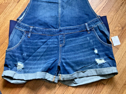 INDIGO BLUE Womens Maternity Denim Shortalls Size XL Adjustable Straps Overalls - Picture 4 of 9