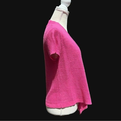 🌻Eileen Fisher Pink Linen Lagenlook Short Sleeve Knit Cardigan Sweater Small P. - Picture 4 of 9
