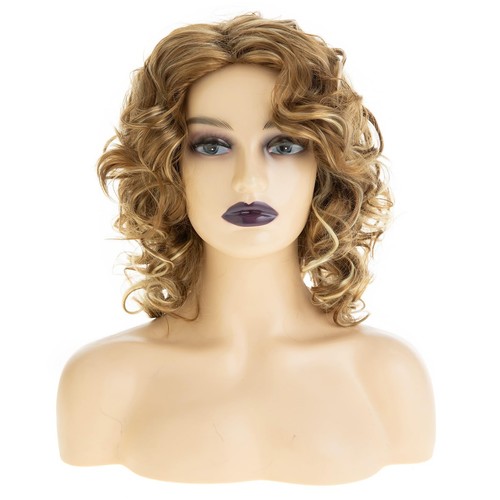 Brown Wavy Curly Wigs for Women Medium Length Blonde Highlights Synthetic Cos... - Picture 2 of 6