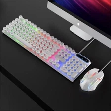Wired Gaming Keyboard and Mouse Set RGB LED Rainbow Backlit for Computer Desktop