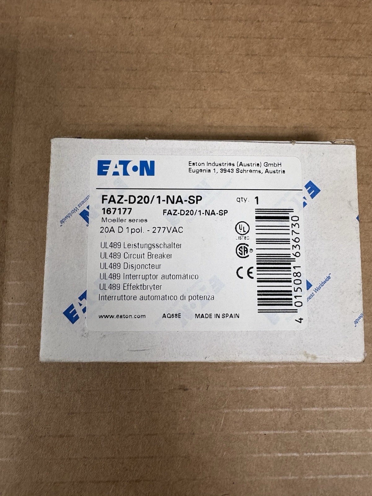 Eaton Corporation FAZ-C2/1-NA-SP/FAZC21NASP (NEW IN BOX)
