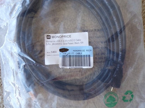 15' ft Micro USB A to Micro B 2.0 Cable 5 Pin 28/24AWG Gold Plated; @c8 - Picture 2 of 4