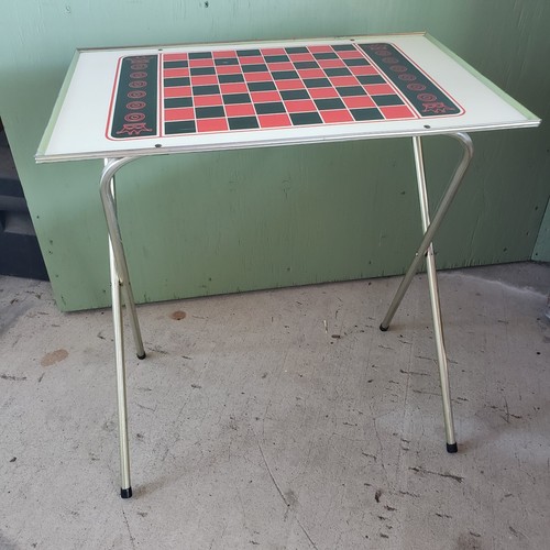 Vintage 70s Chess Checkers Folding Tray With Glass Chess Pieces Inc 21.5 X 16.5" - Picture 1 of 10