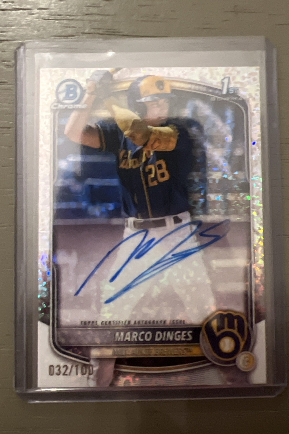2025 Bowman Chrome Marco Dinges Mini-Diamond Refractor /100 1st Auto - BREWERS