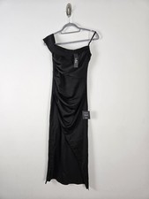 Nwt Lulu's Satin Maxi Dress Size Xs Black Front Split Ruched Cocktail Formal