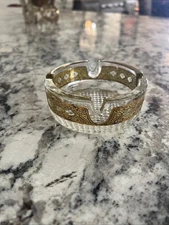 Vintage MCM Culver “Valencia” Round Glass Ashtray 22 Kt Gold Accents 4”