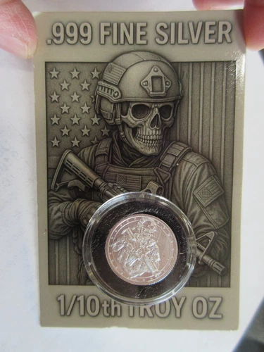 1/10th oz Fine Silver Round Tactical Skeleton .999 Fine Silver Coin In Capsule