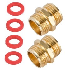 2 Pack 3/4 Inch Brass Garden Hose Adapter Male to Male Double Male 2 Pack 